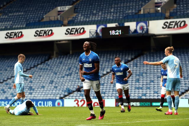 Joe Aribo celebrates scoring Rangers’ first goal