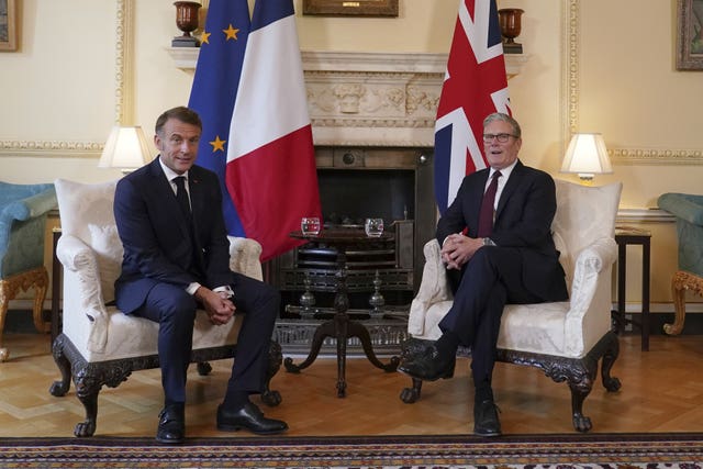 Prime Minister Sir Keir Starmer (right) with Emmanuel Macron at 10 Downing Street