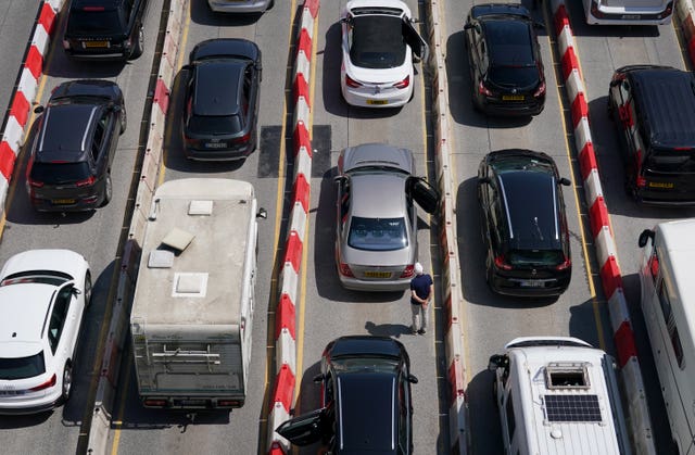 Vehicles queue for ferries at the Port of Dover, Kent