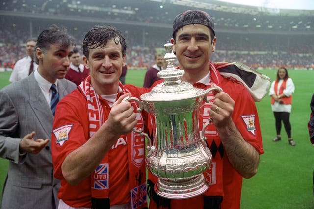 The 1994 final was a completely different story, however. Goals from Mark Hughes (left), Eric Cantona (2, right) and Brian McClair gave United a 4-0 win, completing the double