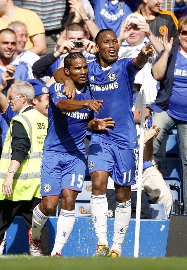 Florent Malouda, left, celebrates his goal against Stoke in August 2010 with fellow fast starter Didier Drogba