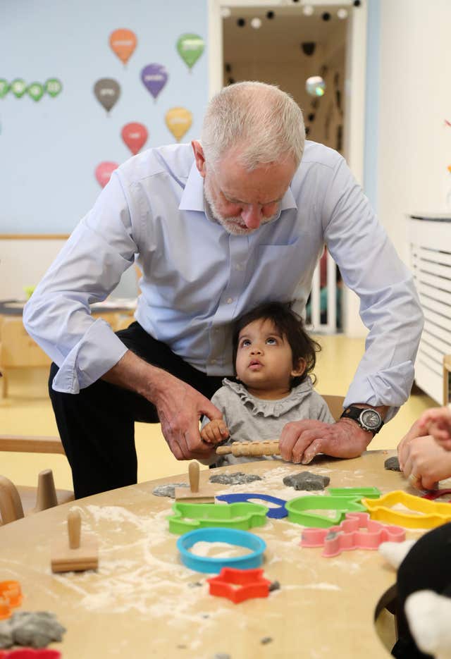 Labour leader Jeremy Corbyn during a visit to Little Learners Nursery in Watford (Gareth Fuller/PA)