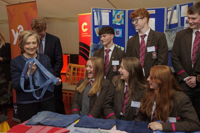 Hillary Clinton with students from the Royal School Dungannon