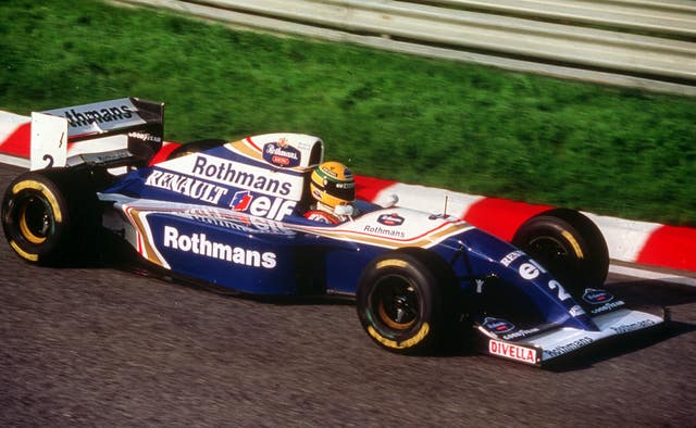 Ayrton Senna test drives the new Rothmans Williams Renault racing car at Estoril, in Portugal in 1994 