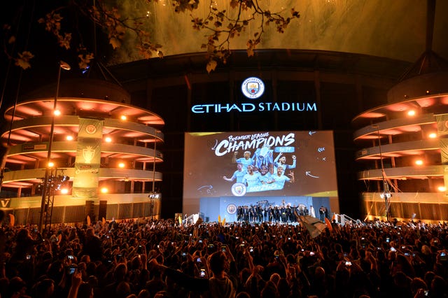 Manchester City's celebrations continued back at the Etihad Stadium