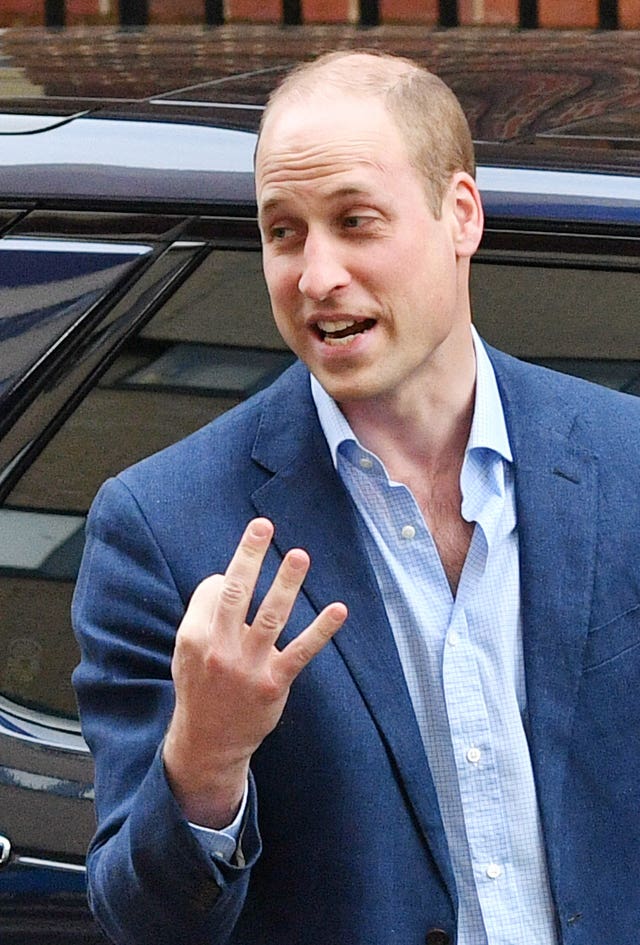 The Duke of Cambridge talks to the media outside the Lindo Wing (Dominic Lipinski/PA)