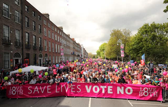 Pro-life demonstrators from Stand up for Life campaign in Merrion Square, Dublin (Niall Carson/PA)