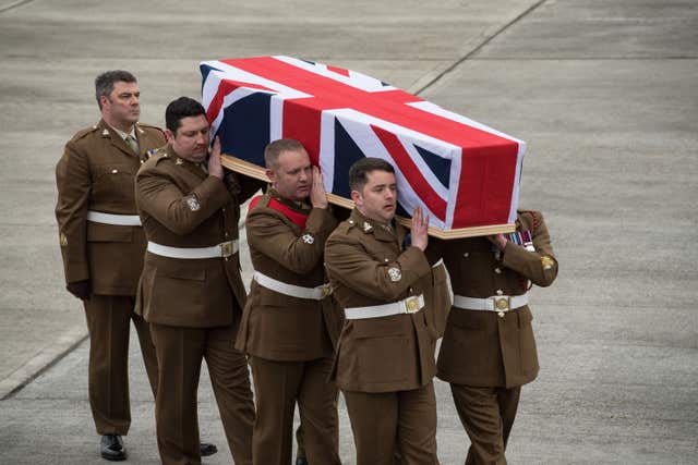 The repatriation of Captain Dean Sprouting at RAF Brize Norton in Oxfordshire (Corporal Donald Todd/Ministry of Defence/PA)
