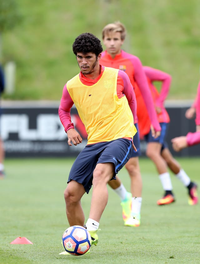 Barcelona’s Carles Alena during a training session 