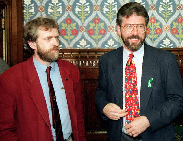 Jeremy Corbyn (left) with then Sinn Fein president Gerry Adams, at the House of Commons, London in 1995 (PA)