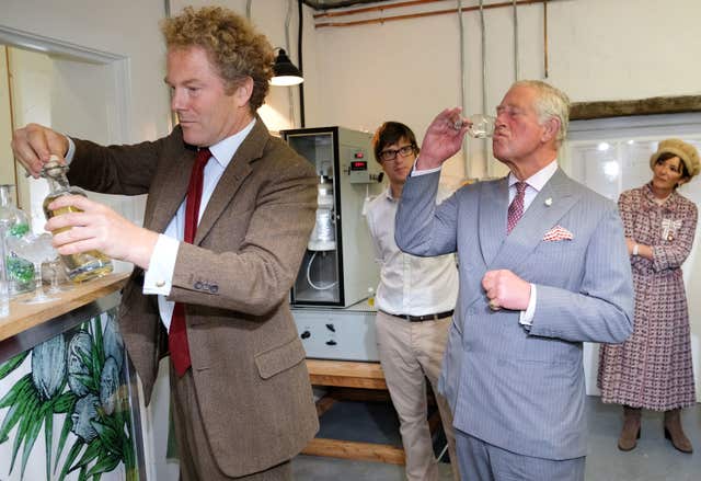 The Prince of Wales samples Hepple Gin during his visit to Moorland Spirit Company