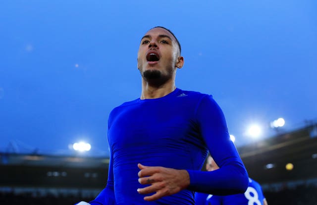 Kenneth Zohore celebrates scoring Cardiff's second goal