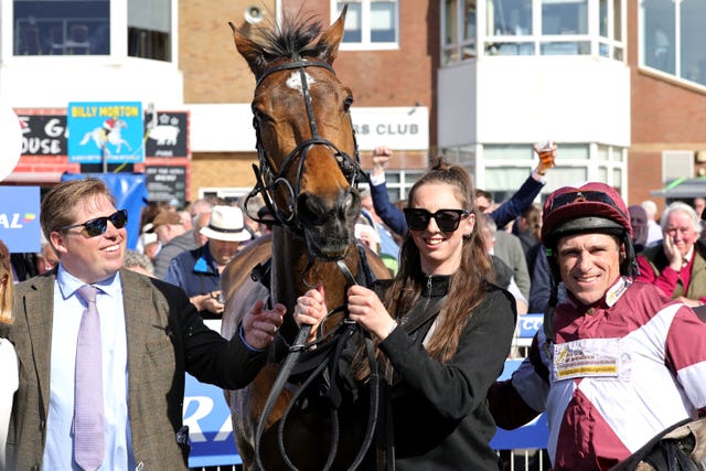 Dan and Harry Skelton with Riskintheground following his victory at Ayr