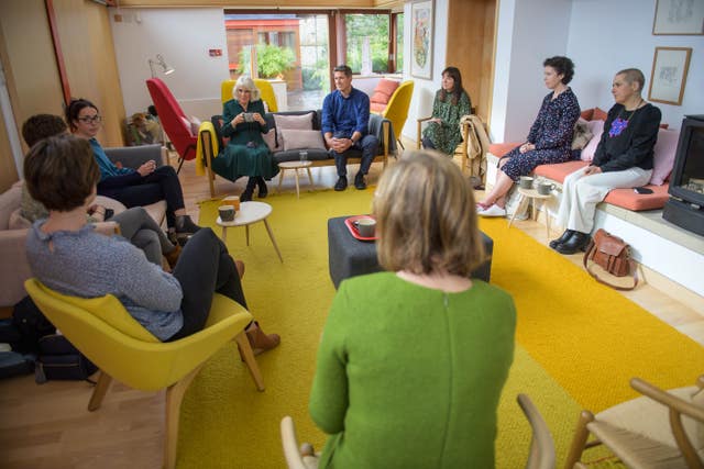 The Duchess of Cornwall, known as the Duchess of Rothesay when in Scotland, during a visit to the first Maggie’s cancer support centre at Western General Hospital in Edinburgh to celebrate the charity’s 25th anniversary