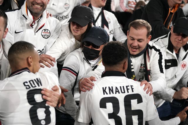 Eintracht Frankfurt celebrate with their fans