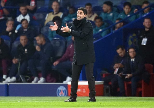 Arsenal head coach Mikel Arteta during the Champions League semi-final, second leg match at Paris St Germain