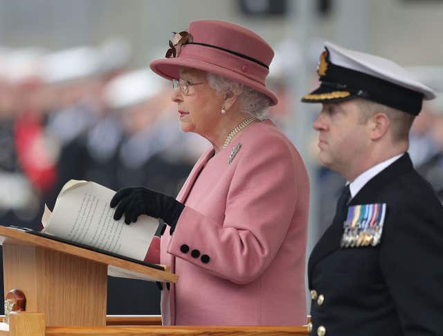 Queen Elizabeth II making a speech at the decommissioning ceremony for HMS Ocean (Andrew Matthews/PA)