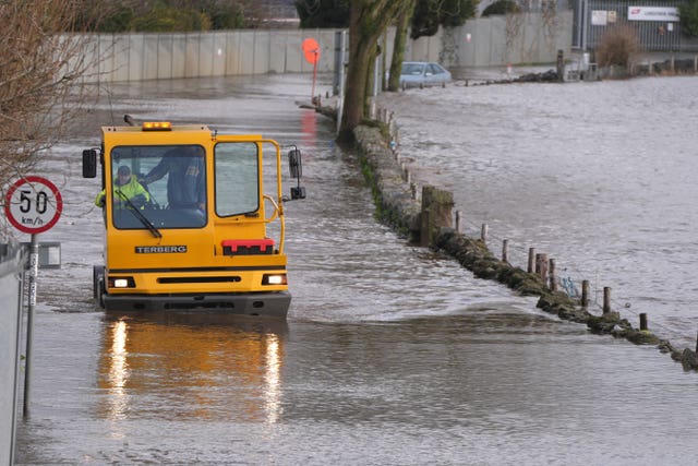 A vehicle wading through floodwater in Clohamon near Bunclody, Co. Wexford