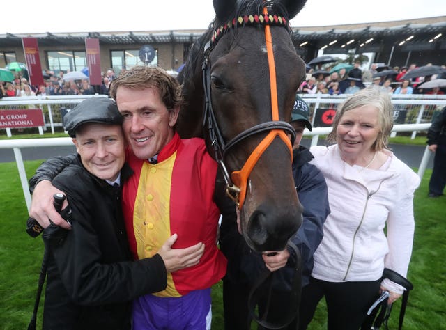 Pat Smullen with Sir Anthony McCoy and trainer Sheila Lavery