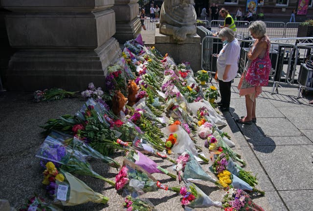 Flowers on the steps of Nottingham Council House after the attacks