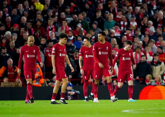 Liverpool players appear dejected