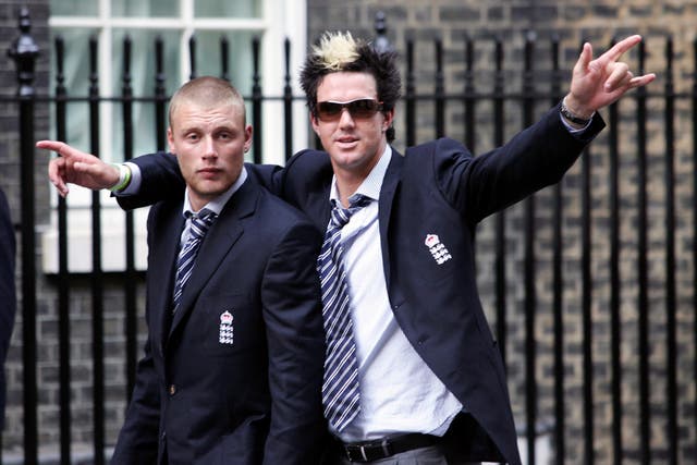 Andrew Flintoff and Kevin Pietersen arrive at Downing Street
