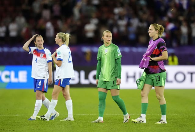 England players appear dejected after Euro 2025 defeat to France