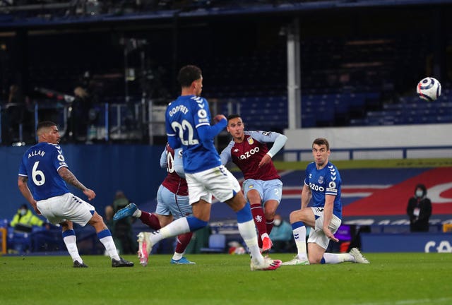 Anwar El Ghazi scores the winner in Villa's 2-1 victory at Everton (Peter Byrne/PA).