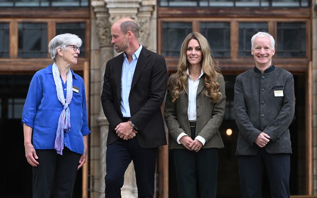 The Prince and Princess of Wales with botanist Dr Sandy Knapp (left) and museum director Dr Doug Gurr (right) during their visit to the Natural History Museum’s newly transformed gardens in London in September 2025