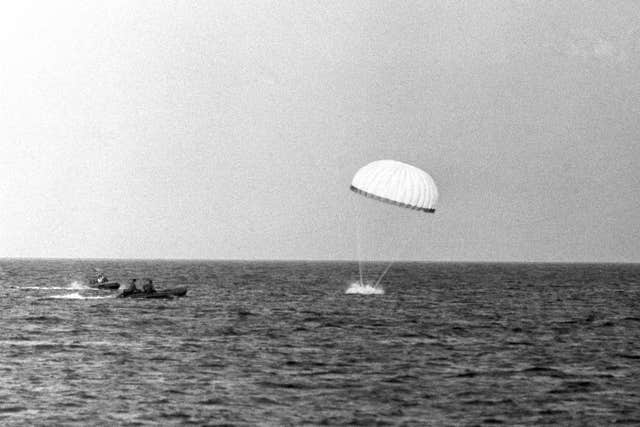 The Prince of Wales completes his first parachute drop in Studland Bay in Dorset in 1971. (PA Archive)