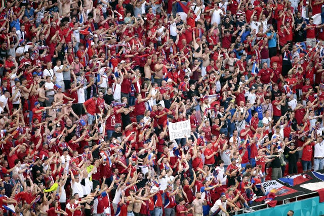 Czech Republic fans celebrate their side's surprise 2-0 win over Holland at Euro 2020