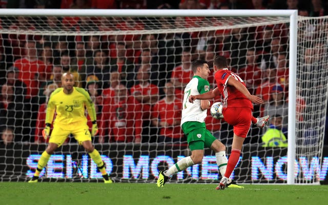 Wales’ Connor Roberts scores his side’s fourth goal