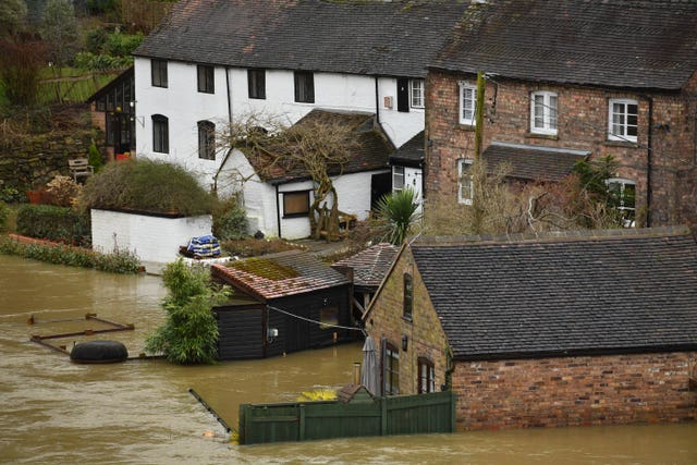 Houses surrounded by floodwater in Ironbridge 
