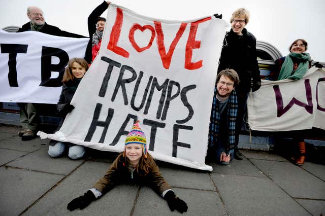 Protests against Donald Trump were held across the UK following his presidential win
