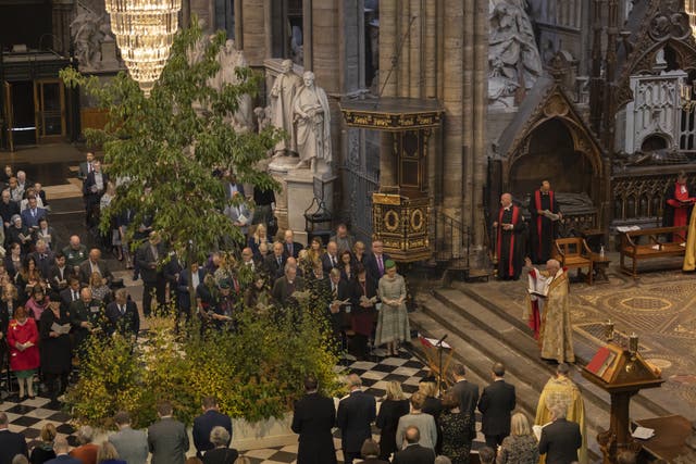 The Very Reverend Dr David Hoyle blesses trees during a Trees For Life Covid-19 memorial service at Westminster Abbey