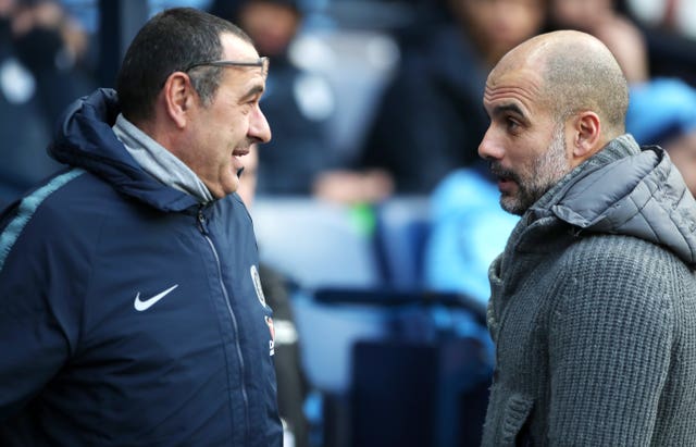 Chelsea manager Maurizio Sarri (left) and Manchester City manager Pep Guardiola are friends
