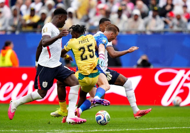 Jordan Pickford came off his line and tangled with Ghana’s Prince Adu