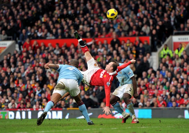 Wayne Rooney scored 253 goals for Manchester United, including this overhead kick against Manchester City in 2011 