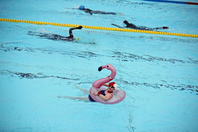 Swimmers at Hillingdon Lido in Uxbridge, London
