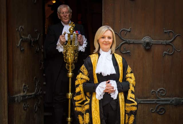 Liz Truss shortly before her swearing in as Lord Chancellor at the Royal Courts of Justice, in London (Dominic Lipinski/PA)