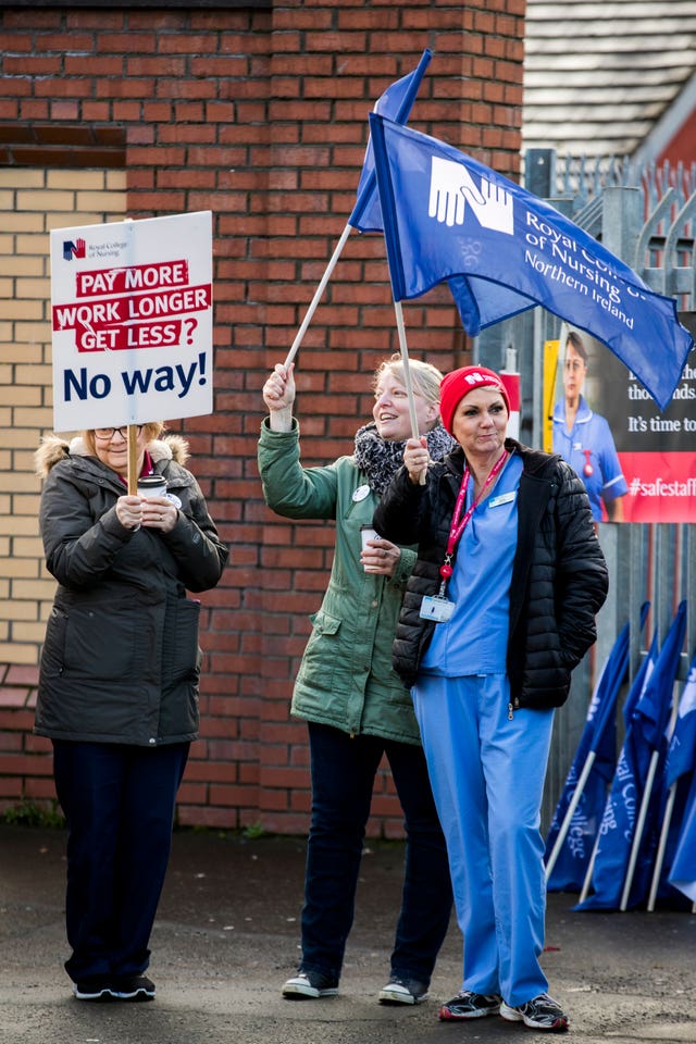 Nurses and supporters on the picket line at Belfast’s Royal Victoria Hospital