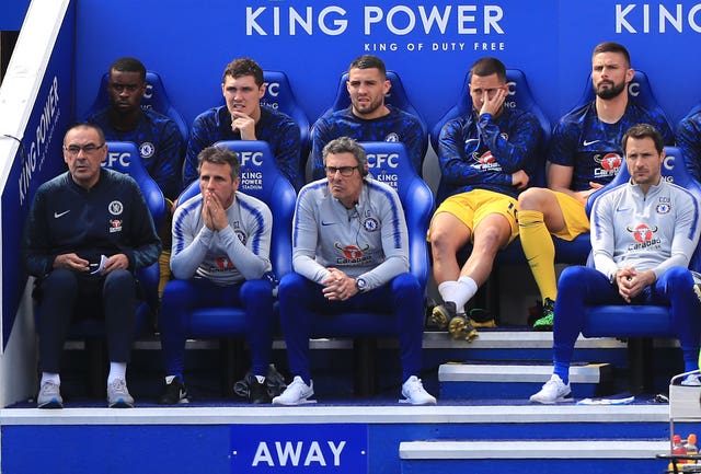 Maurizio Sarri, front left, is unsure over his Chelsea future