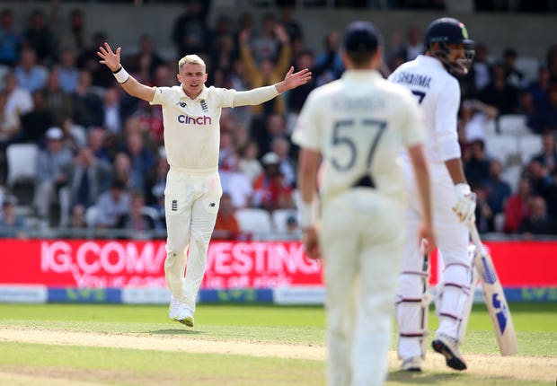 Sam Curran celebrates the lbw of India’s Ravindra Jadeja in August