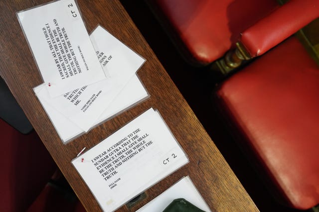 A general view of the affirmation card inside Inner London Crown Court ahead of an announcement of major reforms to the criminal justice system