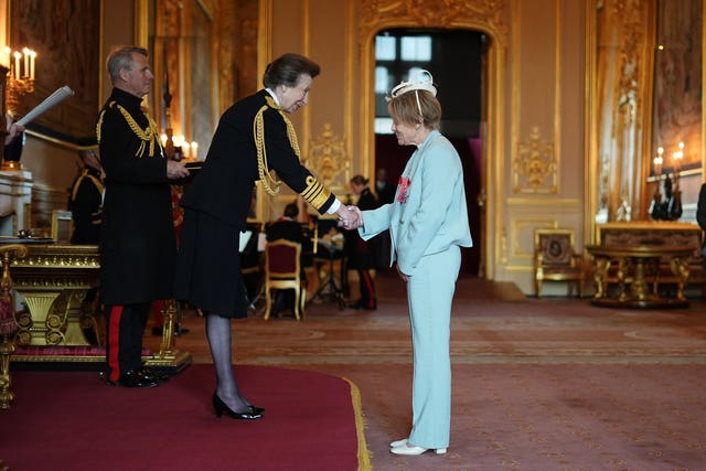 Penny Briscoe, from Nottingham, Chef de Mission, Paralympics GB, is made a Commander of the Order of the British Empire by the Princess Royal at Windsor Castle