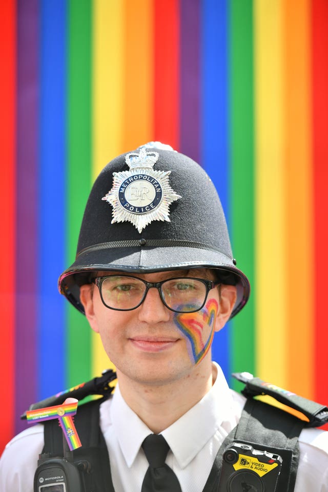 A police officer ahead of the Pride in London Parade
