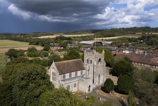 Grey sky above a church