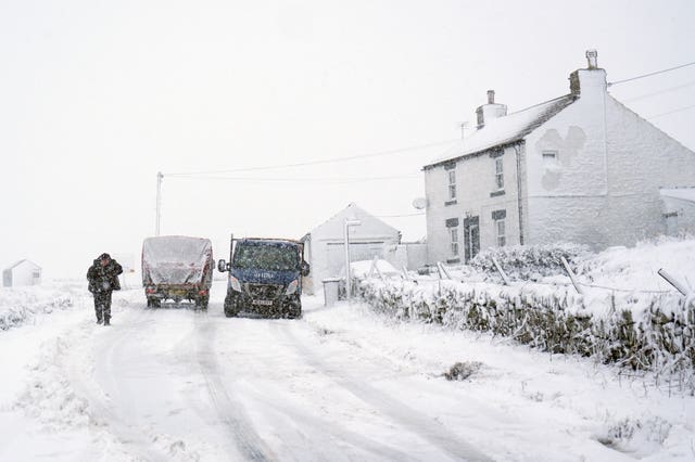 Snowfall in Middleton-in-Teesdale, County Durham (Owen Humphreys/PA)