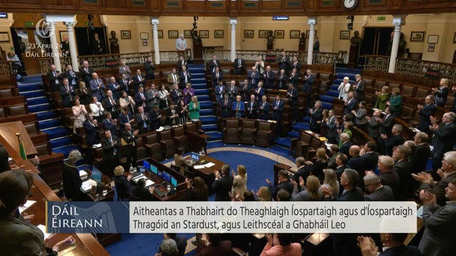 Screen grab taken from Oireachtas TV of the TDs in the Dail Eireann applauding the families of the victims of the Stardust fire