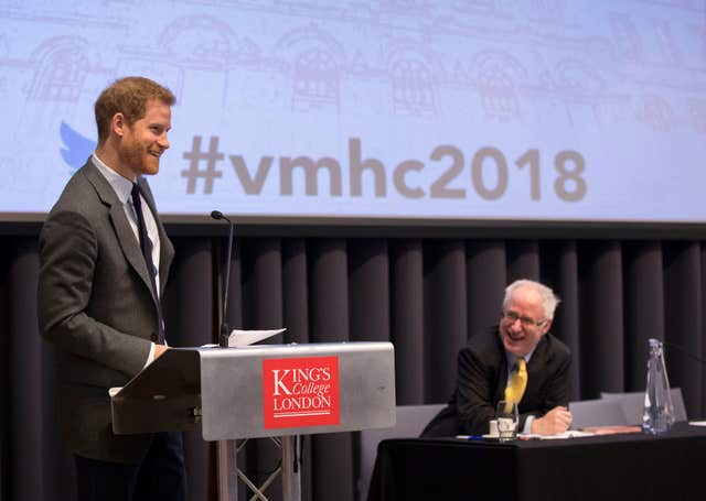 Prince Harry, who served two tours in Afghanistan, speaks at the Veterans’ Mental Health Conference (Steve Parsons/PA)